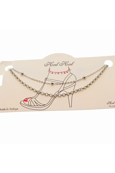 X-Lady Accessories Gümüş Renk Top Ve Doc Zincir Halhal - 1821