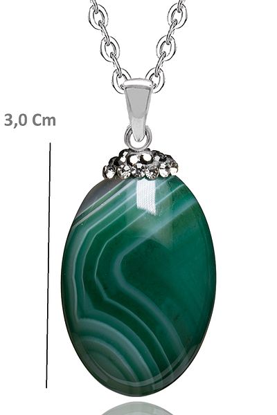 Tesbih Atölyesi Green Agate Natural Stone Necklace with Certified Zircon Stone