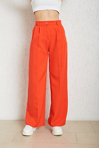 bymaestro woman Помаранчеві жіночі штани-палаццо з плісировкою