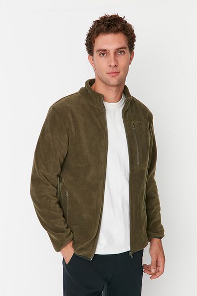 Trendyol Collection Khakifarbenes, normales/reguläres, warmes, dickes Anti-Pilling-Fleece-Sweatshirt mit Reißverschluss TMNAW23HI00050