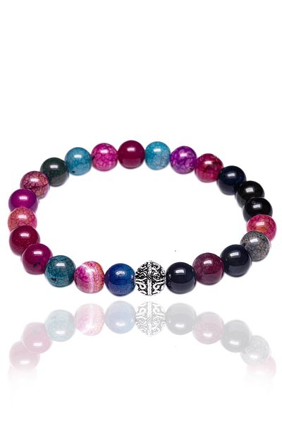 Tesbih Atölyesi Colorful Agate Stone Bracelet with Silver Device