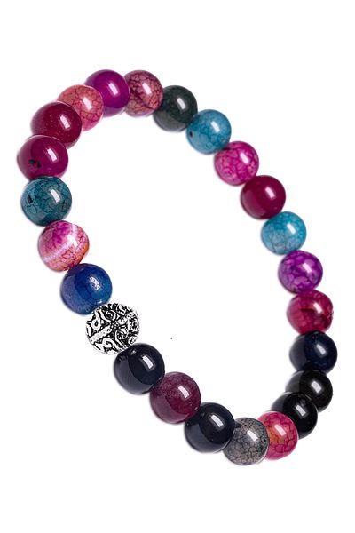 Tesbih Atölyesi Colorful Agate Stone Bracelet with Silver Device