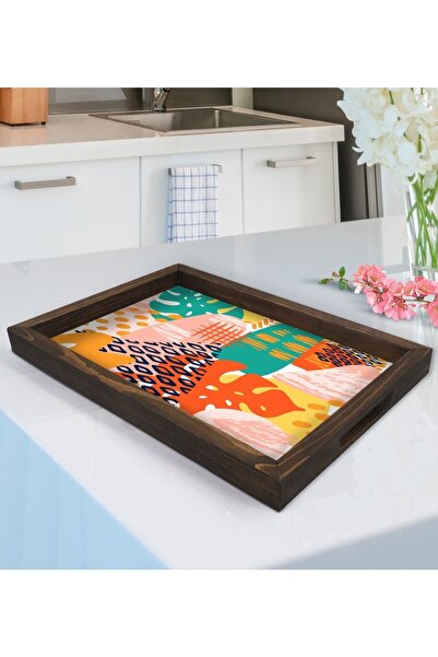 Bk Gift Gift Modern Art Tasarımlı Doğal Ahşap Tepsi-3