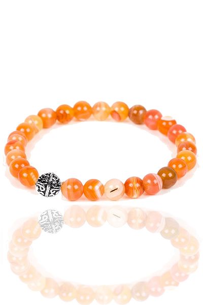 Tesbih Atölyesi Orange Agate Stone - Certified Bracelet with Silver Apparatus
