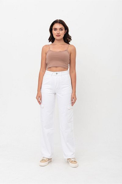 Darkly Jeans Pantaloni albi cu talie super înaltă, cargo, cu croiala dreaptă