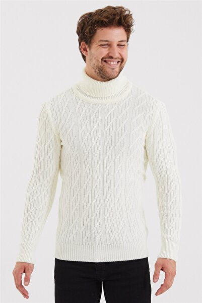 COOL TARZ Ανδρικό πλεκτό πουλόβερ με μοτίβο σε εκρού χρώμα-trz8147r02s