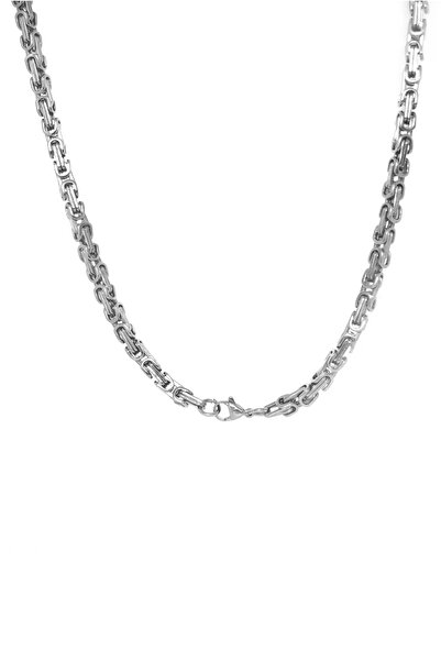 Enesstore Erkek Beyaz Kral Model Çelik Zincir Kolye 5 mm 55 cm