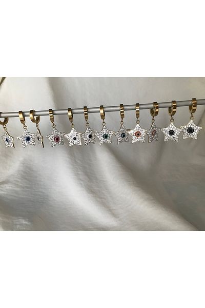 ROSESSO Zircon stone star steel gold earrings