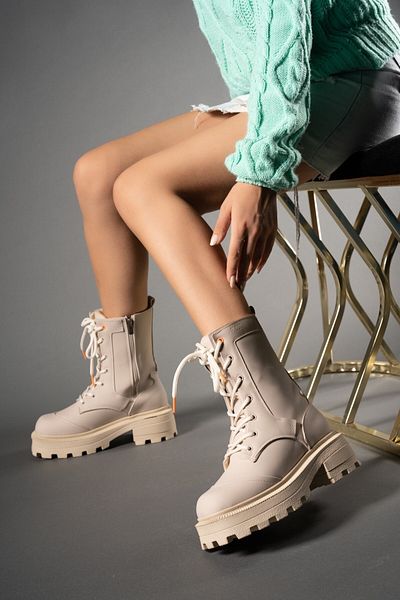 Riccon Extra Matte Beige Γυναικείες Μπότες με φερμουάρ 001202