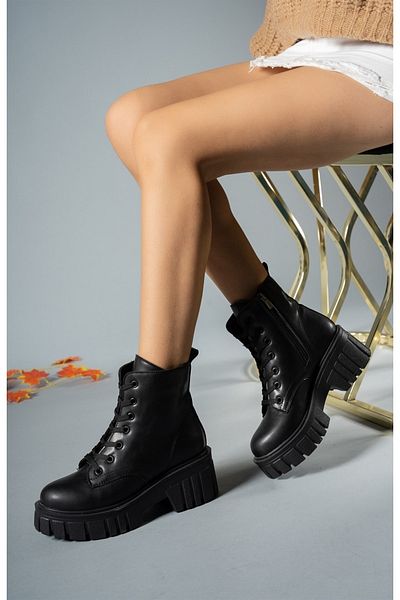 Riccon Γυναικείες μπότες με φερμουάρ Black Skin 0012805