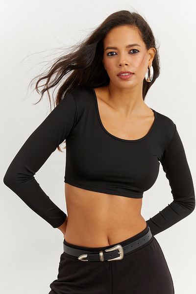 Cool & Sexy Czarna bluzka damska Crop CG261