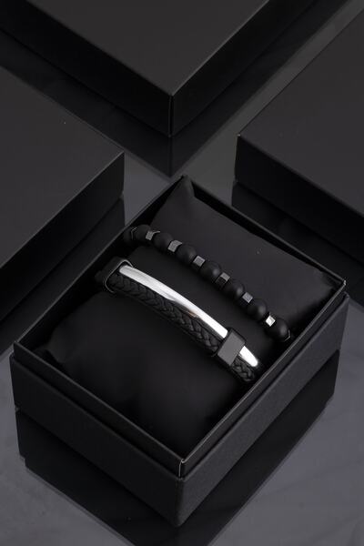 Sortie Aksesuar Hakiki Deri Ve Doğal Taş Erkek Kombin Bileklik Seti 026