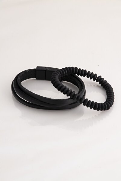 Sortie Aksesuar Hakiki Deri Ve Doğal Taş Erkek Kombin Bileklik Seti 047