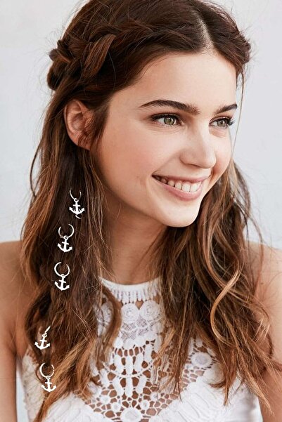 Monalisa Kadın Silver Çapa Saç Küpe Seti Tk00560