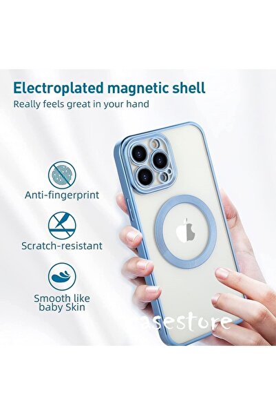 m.tk moveteck Iphone 11 Pro Kılıf Kamera Lens Çıkıntı Koruma Kenarı Parlak Magsafe Magnetik Şeffaf