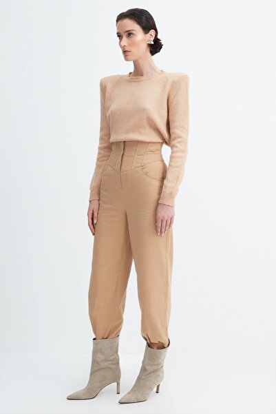 Trendyol Collection X Zeynep Tosun bézs fűző részletes nadrág TPRAW23PL00028