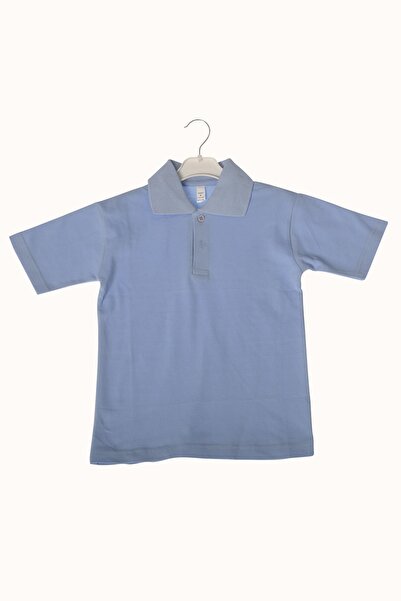 ÇÖLBAY Tricou albastru cu mânecă scurtă cu gât polo pentru copii, de culoare uni