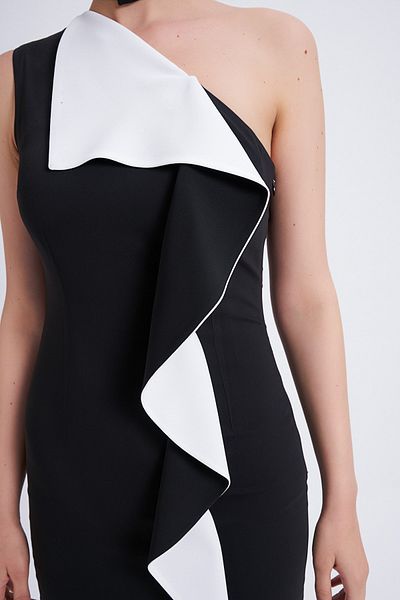 Balizza Blz-front Frill Detailed One Shoulder Dress