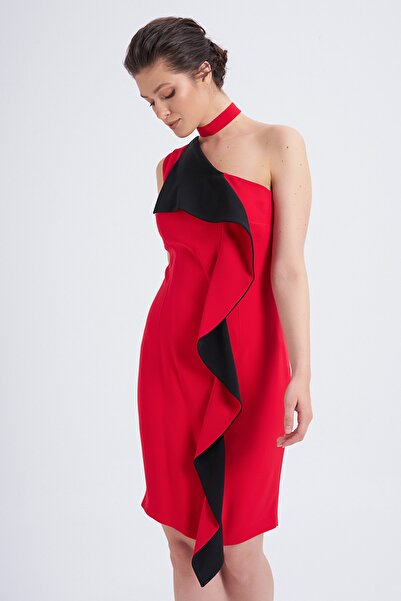 Balizza Fıtfır Detaylı Tek Omuz Elbise
