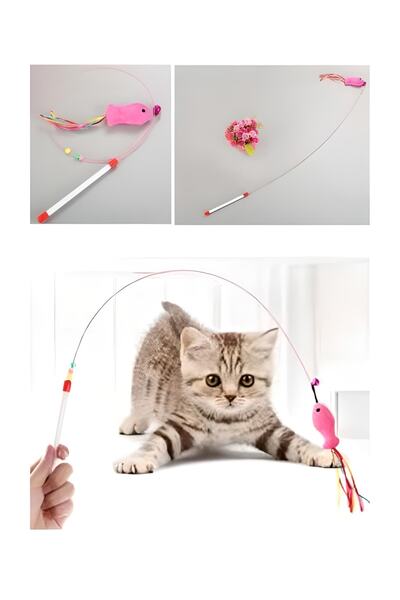 Kenpool Pad Cat Toy Plush Fish Stick Target Rattle Game Fishing Rod 90 cm