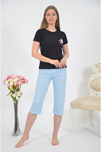 STYLE SENFONİ Kadın Yazlık Bisiklet Yaka Kapri Pijama