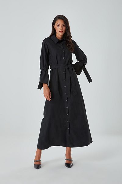 Mizalle Striped Woven Black Dress