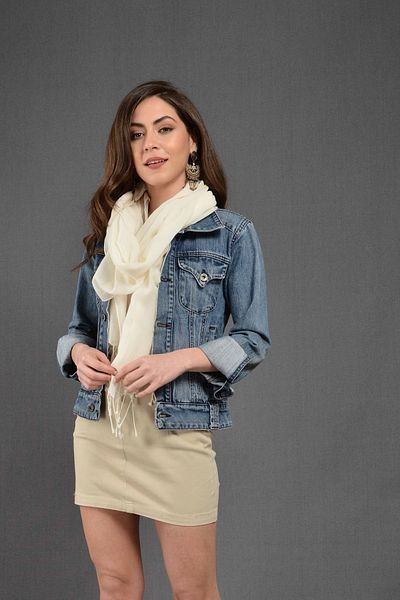Dosimira Women's Natural Solid Color Fringed Cotton Large Shawl