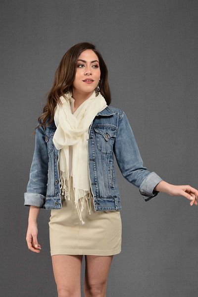 Dosimira Women's Natural Solid Color Fringed Cotton Large Shawl