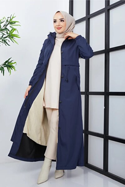 modabirsen Синій довгий пальто з хутром всередині