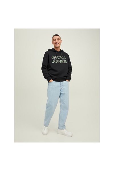 Jack & Jones Men's Sweatshirt - Jcotech Logo, Hood, Black, 12216242