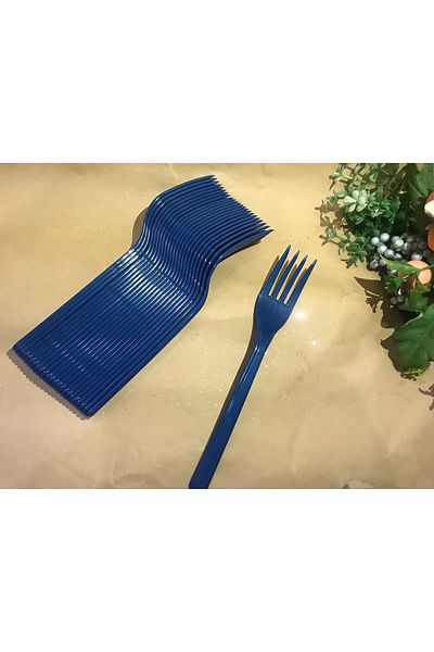 Deniz Party Store شوك بلاستيك لون أزرق غامق للاستعمال مرة واحدة 24 قطعة