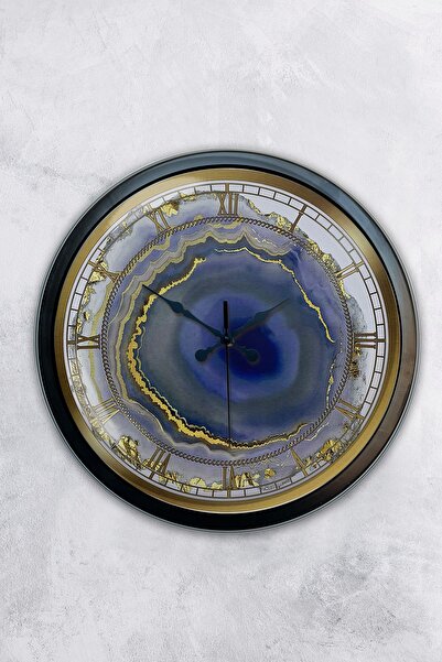 Kasva Concept ساعة حائط من الرخام المعدني الأسود مقاس 40 سم