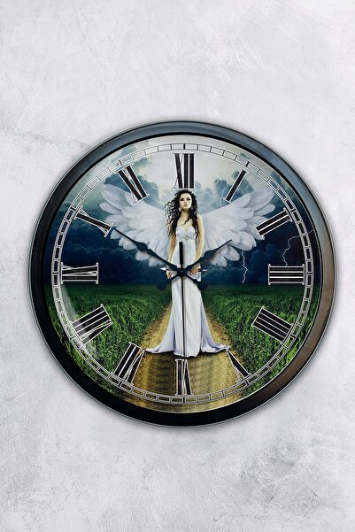 AİB STORE هدية ساعة حائط ملاك معدنية سوداء مقاس 40 سم