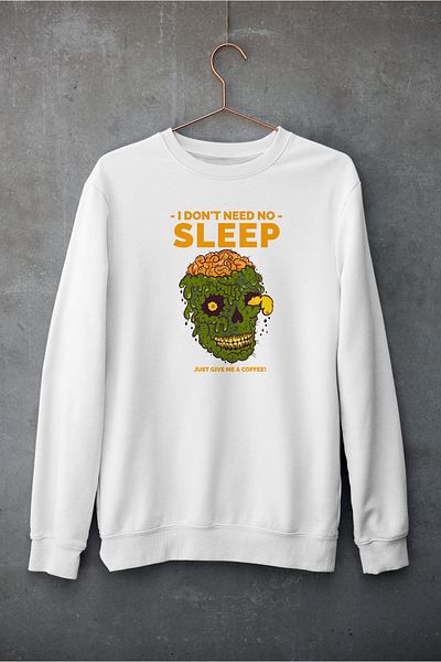 Raf Coll Λευκό Unisex Oversize Crew Neck Ψηφιακό εμπριμέ φούτερ με δύο νήματα εσωτερικά