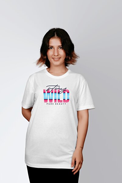 ErTaPassage Γυναικείο μπλουζάκι White Stay Wild με τύπωμα Standard T3873653