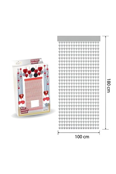 DÜVENCİ TİCARET Kapı Perdesi Kalp Gümüş 100*180 Cm