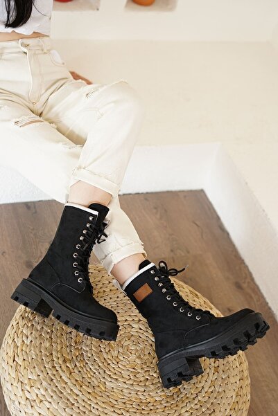 FOLLOWHER Γυναικείες μπότες σουέντ με χοντρή σόλα με κορδόνια