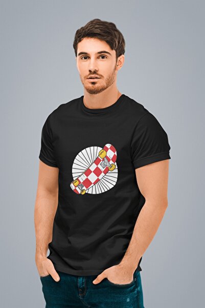 ErTaPassage Negru pentru bărbați tricou - Skateboard cu imprimeu , Standard, ...