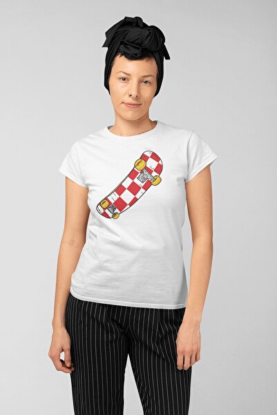 ErTaPassage Alb supradimensionat Femei tricou - Skateboard cu imprimeu T4237385