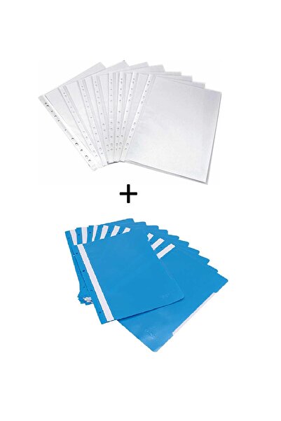 Öğretmen Kırtasiye 100 Adet A4 Şeffaf Poşet Dosya ve 10 Adet A4 Mavi Telli Dosya