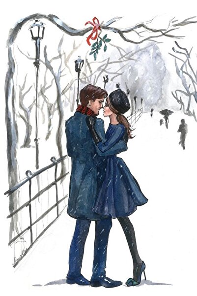 Genel Markalar Karlı Caddedeki Güzel Çift Marcel Sanat Elmas Mozaik Tablo 41x...