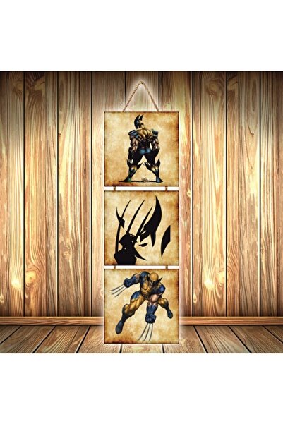 hazalshop Τριπλή ρετρό ξύλινη αφίσα με σχέδιο Wolverine Ü271