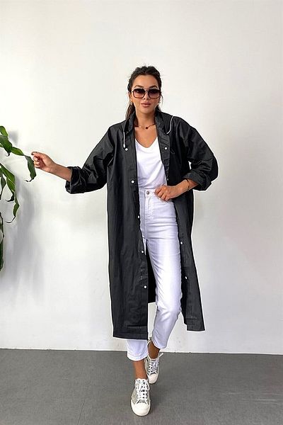 NRDLİFE Women's Men's Raincoat Hooded Eva Black Raincoat with Snap Fasteners