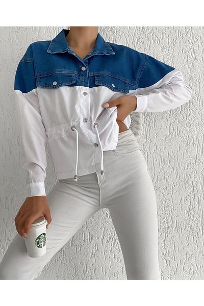 DERİNBOUTIQUE Jachetă de denim cu detaliu de haină de ploaie pentru femei