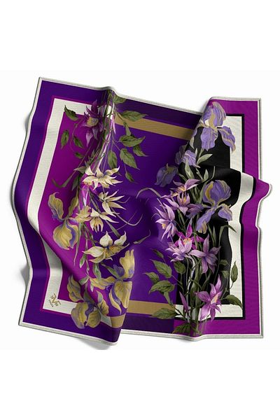 19V69 ITALIA Floral Pattern Gold Series Twill Scarf with Hanger and Gift Set 90x90 Cm