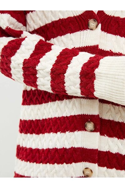 LC Waikiki V Yaka Çizgili Uzun Kollu Kadın Triko Hırka