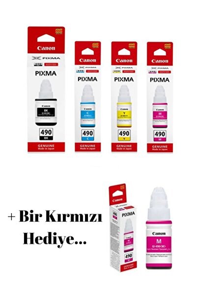 Canon Gı-490 Pixma G2415 Orijinal Mürekkep Kartuş Takımı + 1 Kırmızı Hediyeli