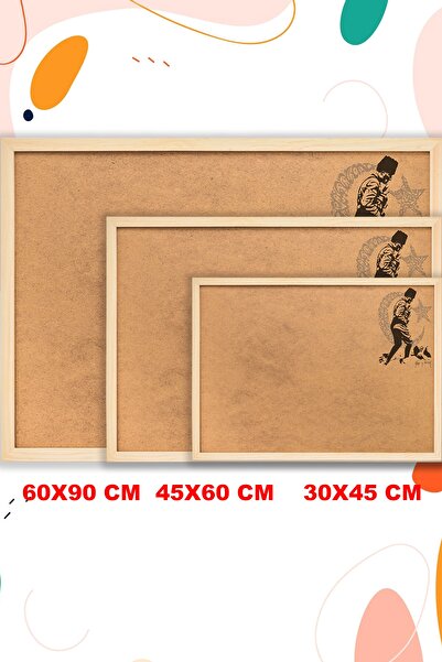 AND Mantar Pano Ahşap Çerçeveli Atatürk Baskılı 60x90 Cm + Iğneli