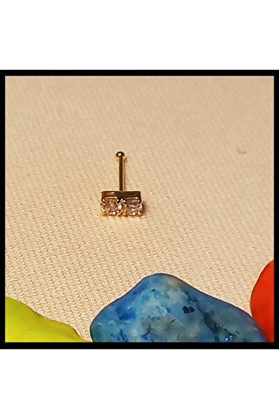 Zirkon Taşlı Gold Renk Yarım Kesim Gümüş Hızma