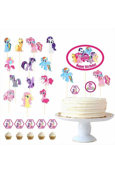 SİYAH PARTİ EVİ My Little Pony Doğum Günü Pasta Süsü Kürdan Seti